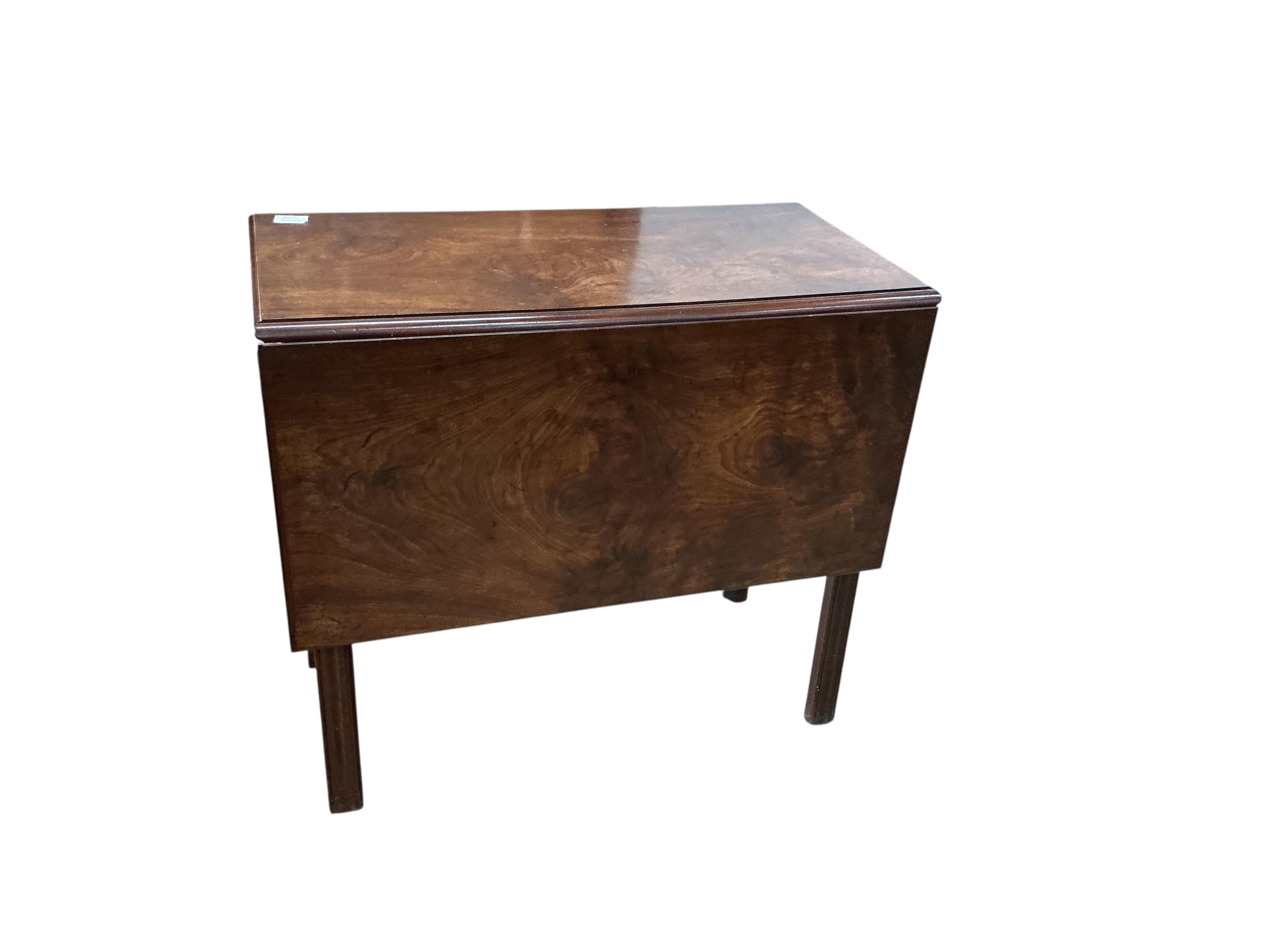 A George III rectangular mahogany single drop leaf table, width 79cm, depth 41cm, height 71cm